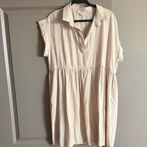 Umgee light Beige linen Collared Tunic Dress